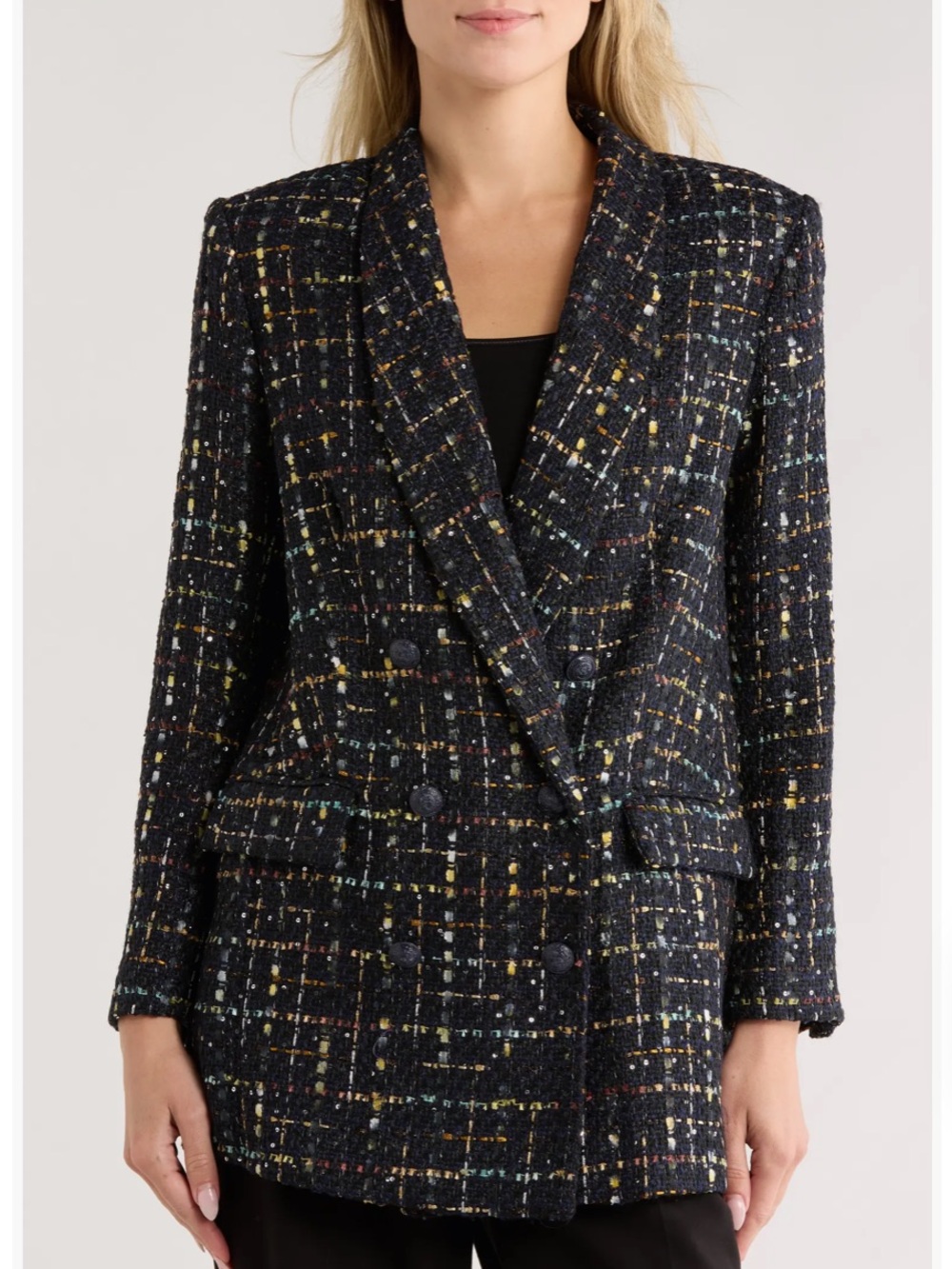 NWT L'Agence Jayda Relax Fit Double Breasted Tweed Sequin Blazer! Size 10
